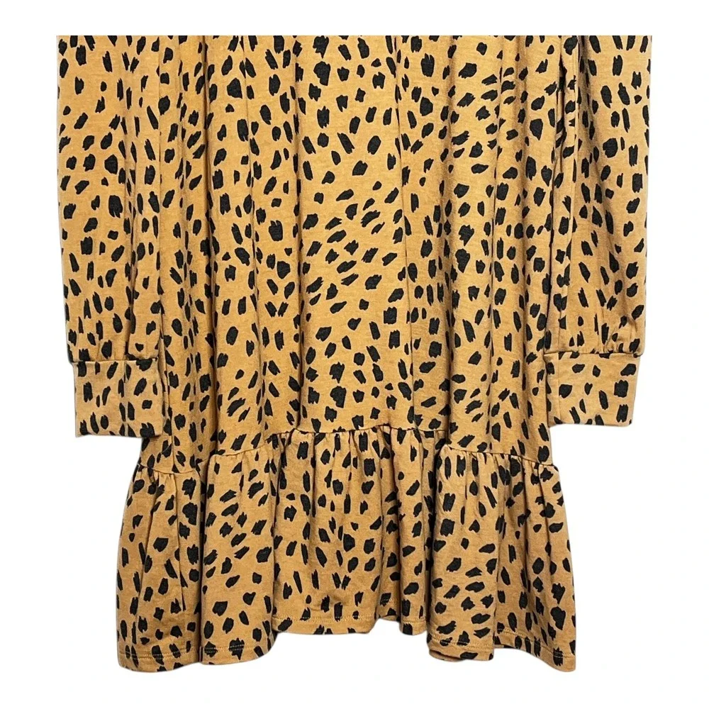 Crown &‎ Ivy Leopard Print Long Sleeve Tiered Ruffle Hem Dress Women L